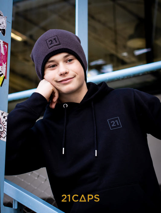 21 Beanie Grijs - Zwart
